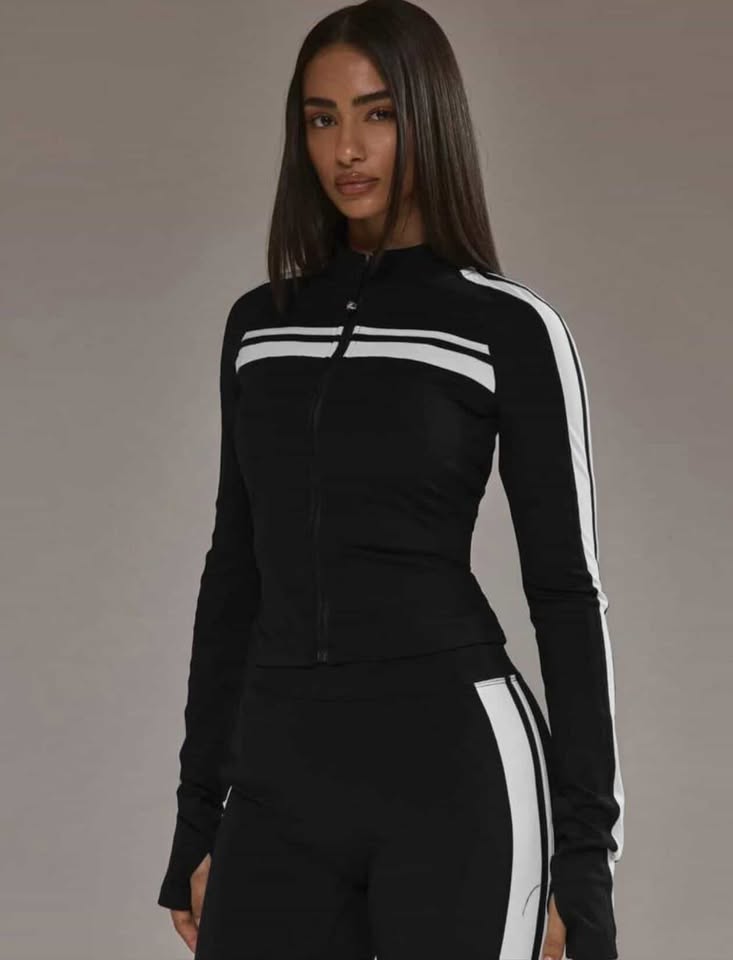 Дамско спортно късо горнище Musera Sport (ленти) – черно - Image 4