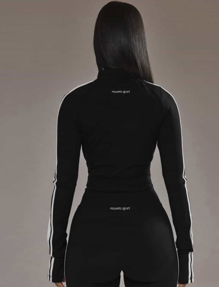 Дамско спортно късо горнище Musera Sport (ленти) – черно - Image 2